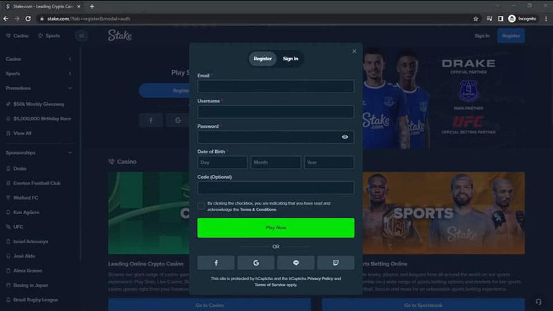 How to sign up on Stake